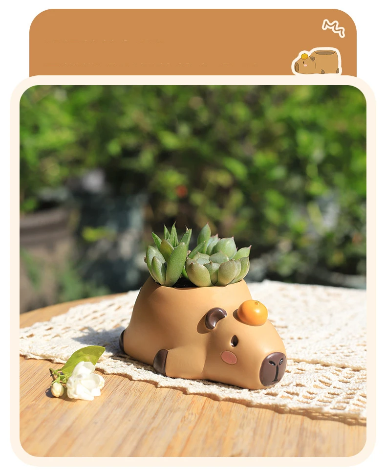 Cute Capybara Small Plant Pot Resin Succulent Planter for Home Office Desk Mini Ornament Fairy Garden Flowerpot Decoration