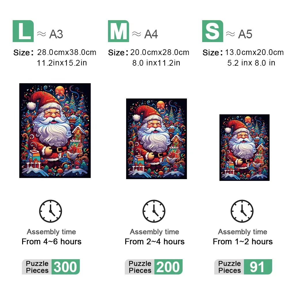 Santa Claus Wooden Jigsaw Puzzle Art, Animal Shaped Pieces Christmas Toys with Beautiful Package, Christmas Gift Home Decor