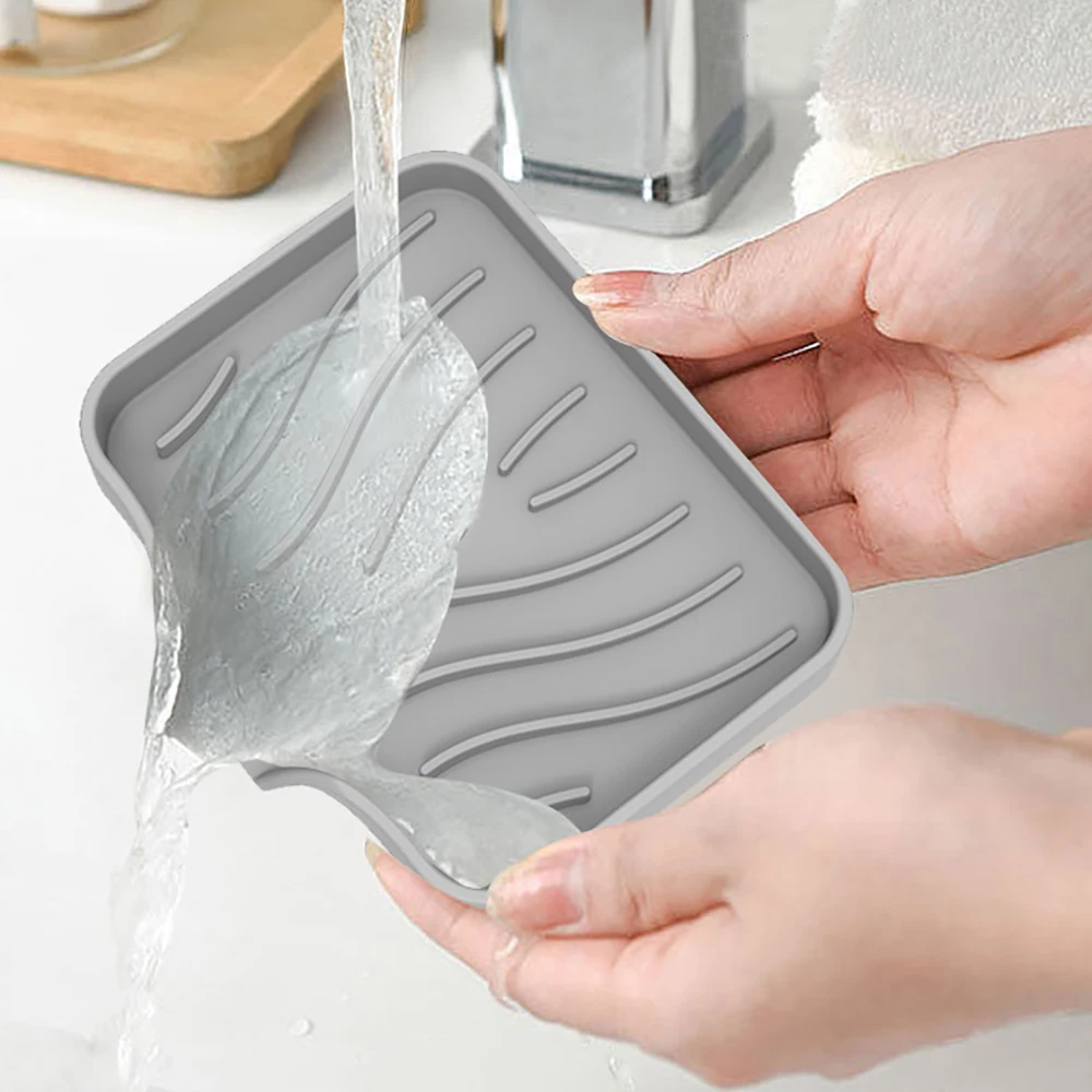 Sink Silicone Tray With drain Soap Sponge Storage Holder Countertop Sink Scrubber Brush Soap Storage Rack Kitchen Organizer Tool