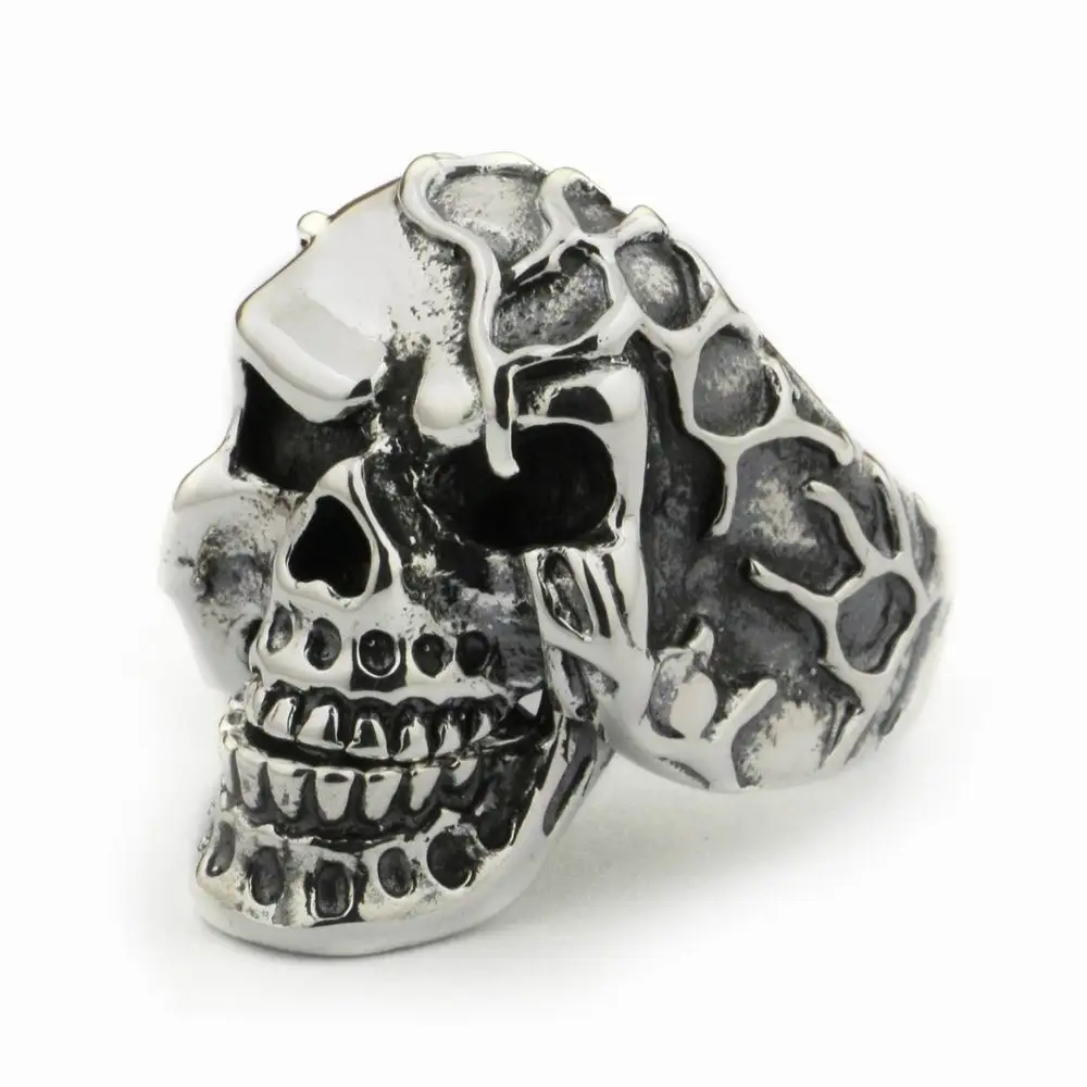 925 Sterling Silver Jaw Openable Skull Ring 9M020 US Size 7~15