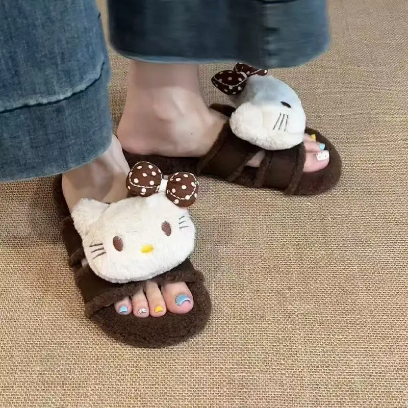 Kawaii مرحبا كيتي لطيف الكرتون غامض النعال الفتيات 2025 خريف شتاء جديد وصول تنوعا لباس غير رسمي المنزل في الهواء الطلق لطيف هدية #6