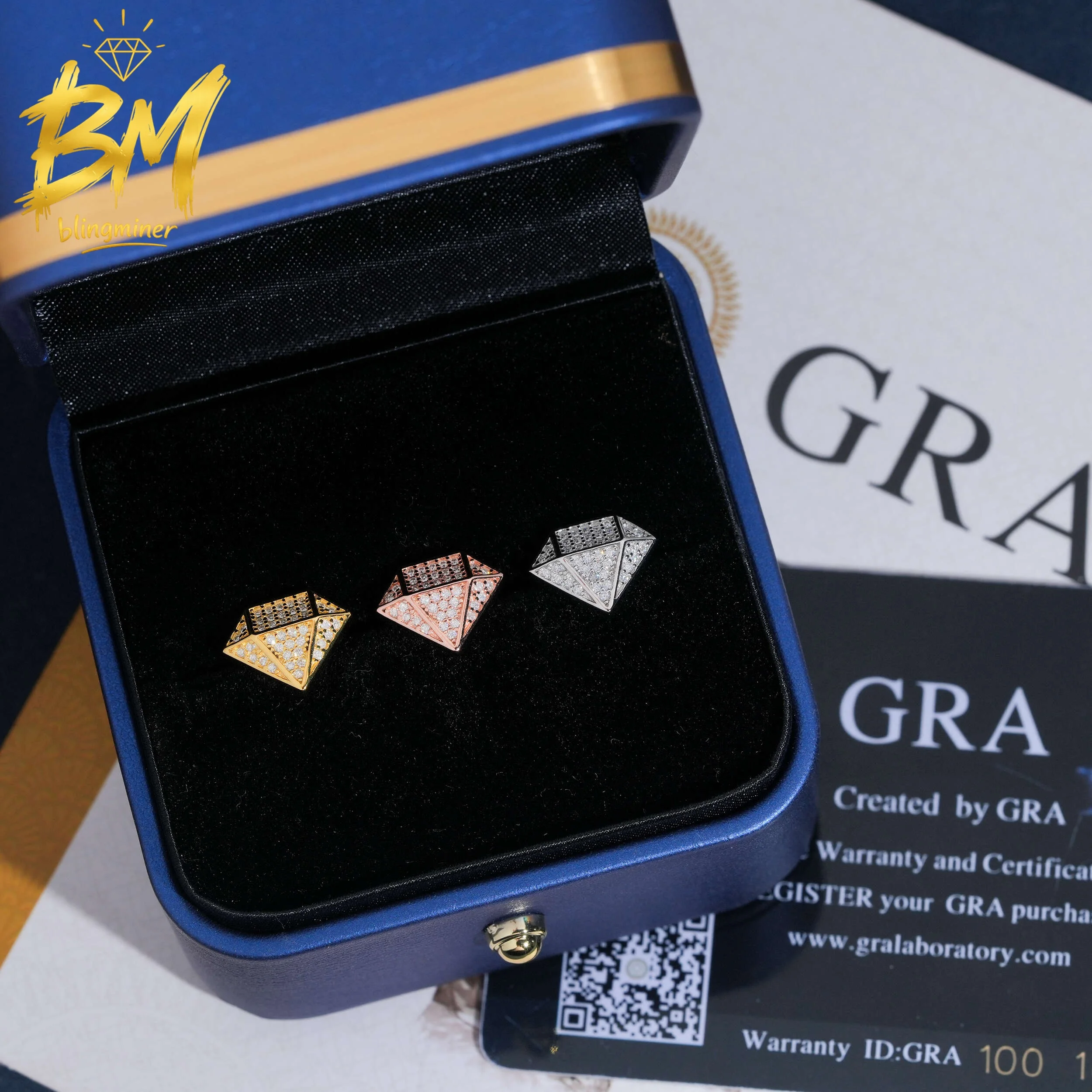Blingminer Hip Hop Diamond Shape VVS Moissanite Earrings For Men Women S925 Silver Ear Studs Pass Diamonds Tester Free Shipping