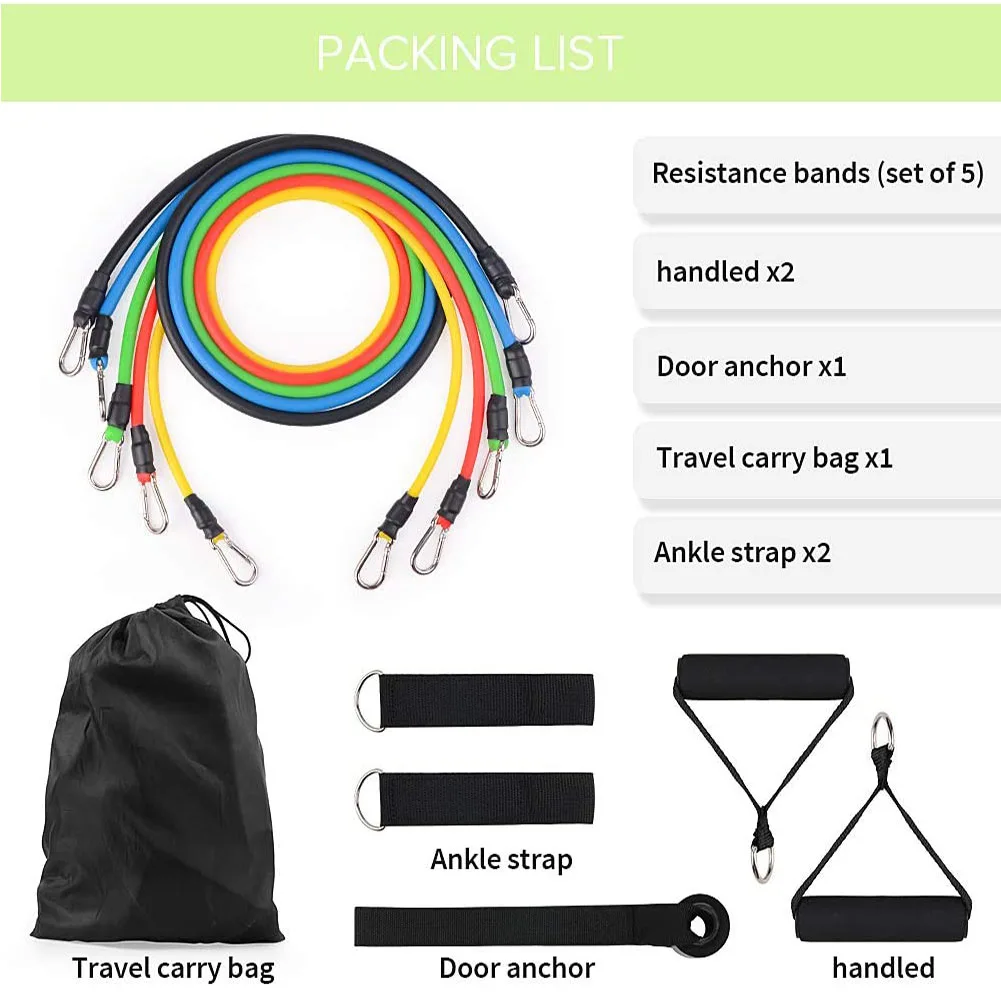 11Pcs Resistance Bands Set Exercise Elastic Bands Portable Home Workouts Equipment Exercise Pull Rope for Resistance Training