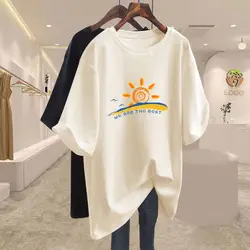 Summer Fashion Hand-Painted Natural Scenery Printing T-shirt Women Casual Loose Pure Cotton Short Sleeve Top Tee Basic Pullovers