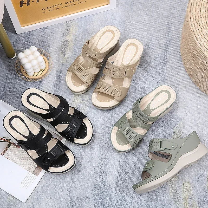 Women Platform Slippers Fashion Retro Casual Beach Shoes Female Orthopedic Sandals Peep Toe Comfort Sandalias De Mujer 2024