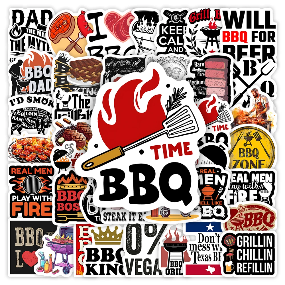 BBQ Smokey Kebab Stickers Barbecue Food DIY Gift Toys Decorative Decal for Laptop Notebook Phone Luggage Bottles Waterproof