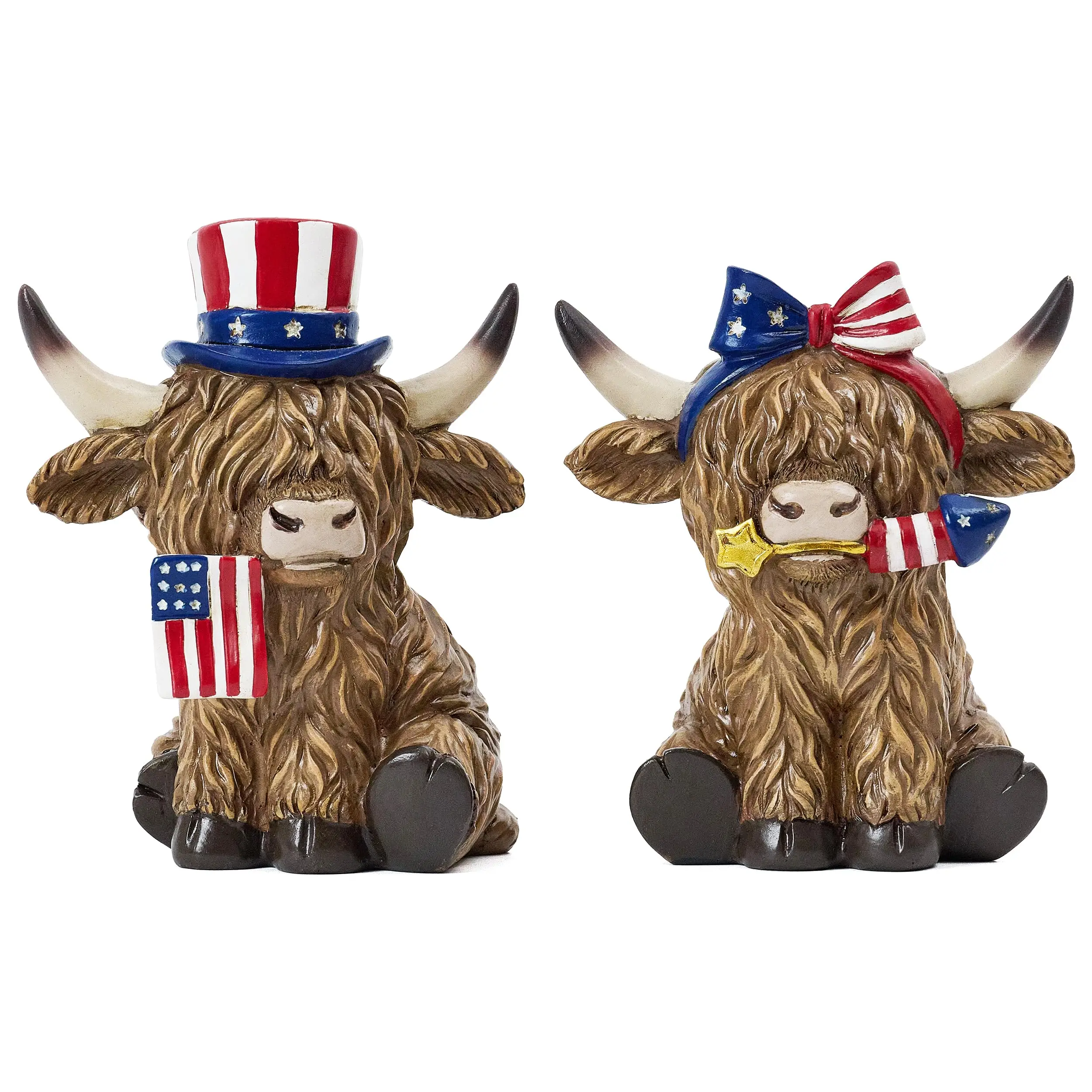 

July 4th Decorative items: Highland Ox Patriotic Decoration, two large yak statues, garden outdoor courtyard decorative items