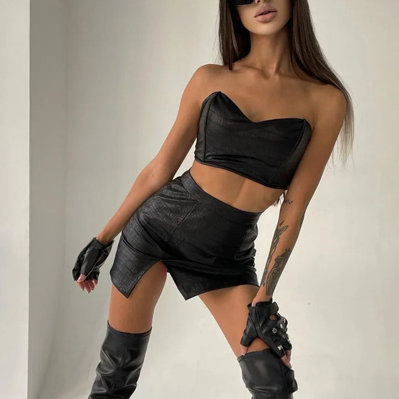 Europe and the United States wind 2024 summer new chest vest sexy high waist slimming women slit skirt suit