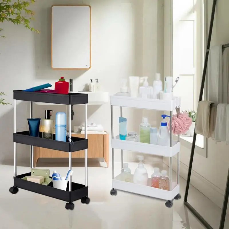 

3 Tier Rolling Cart Bathroom Rolling Utility Cart Narrow Storage Shelves On Wheels Slide Out Organizer For Narrow Places Easy