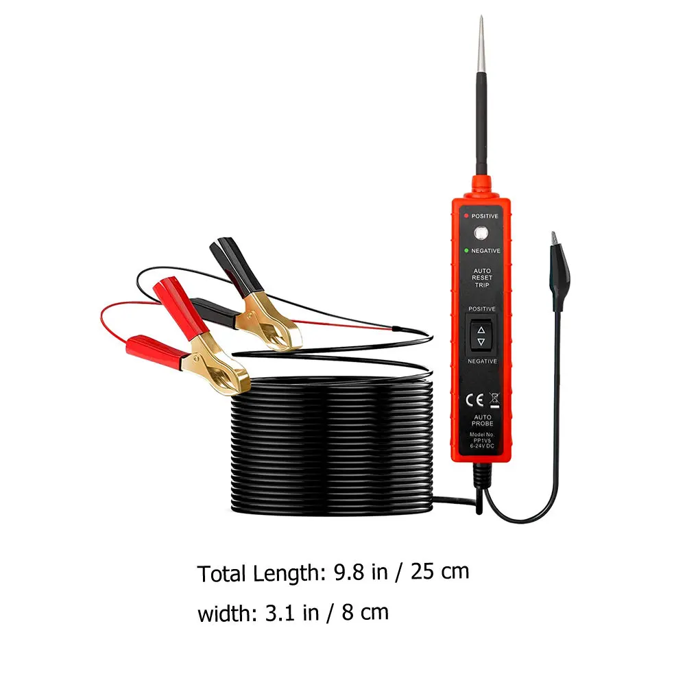 Automobile Circuit Tester with Positive Negative Alligator Clips Car Electrical System Tester Voltage Polarity Analyzer