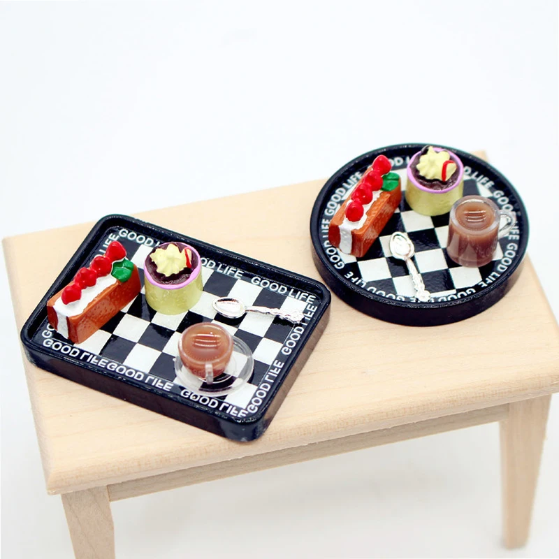 1:12 casa de muñecas en miniatura, pastel de café simulado, bandeja de postre, muebles, modelo, juguete de decoración