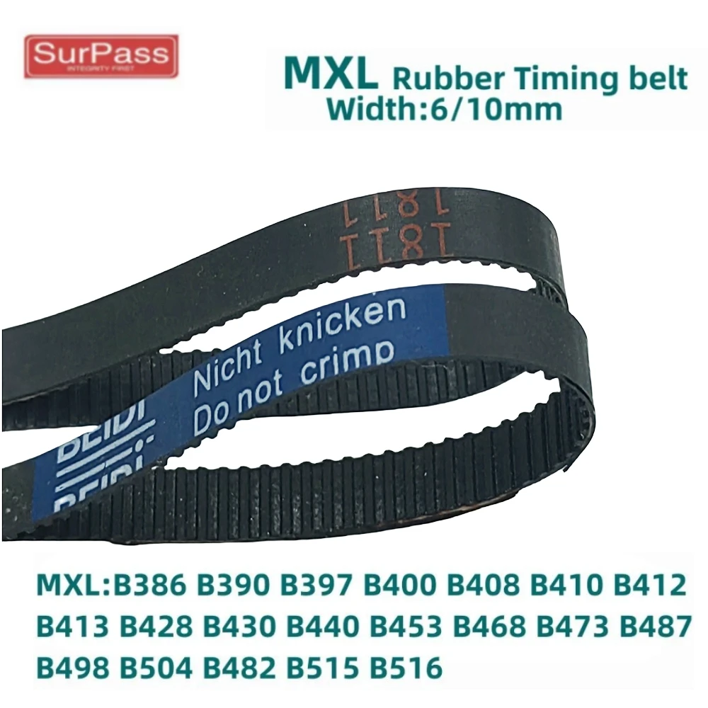 Correia dentada síncrona MXL B386 B390 B397 B400 B408 B410 B412 413 B428 B430 B440 B453 B468 B473 B487 B498 B504 B482Width 6/10mm