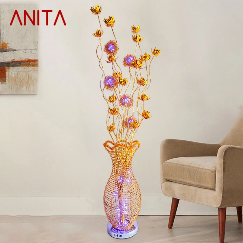 ANITA Nordic Golden Flower Floor Lamp Fashionable Modern Living Room Sofa Bedroom Hotel LED Originality Decorative Light