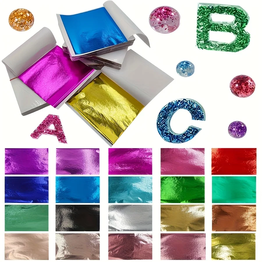 100 Hojas de Hojuelas de Imitación de Hojas Doradas de 20 Colores, Aptas para Resina Epoxi, Manualidades, Decoración, Slime, Pintura