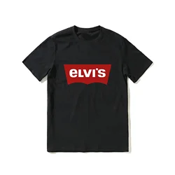 2023 Hot Sale Summer 100% Cotton Elvis Presley Logo Black T Shirt Men Short Sleeves Cool Tee Hip Hop Streetwear T-shirt