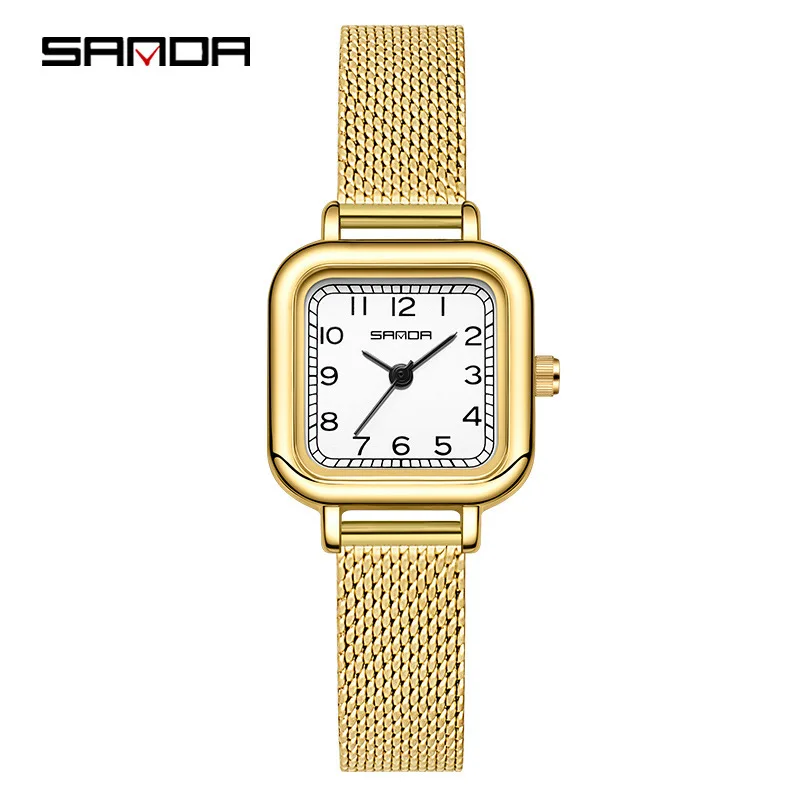 Sanda-relojes de cuarzo de lujo para mujer, pulsera de acero inoxidable, resistente al agua, regalo para novia, vestido, 1120