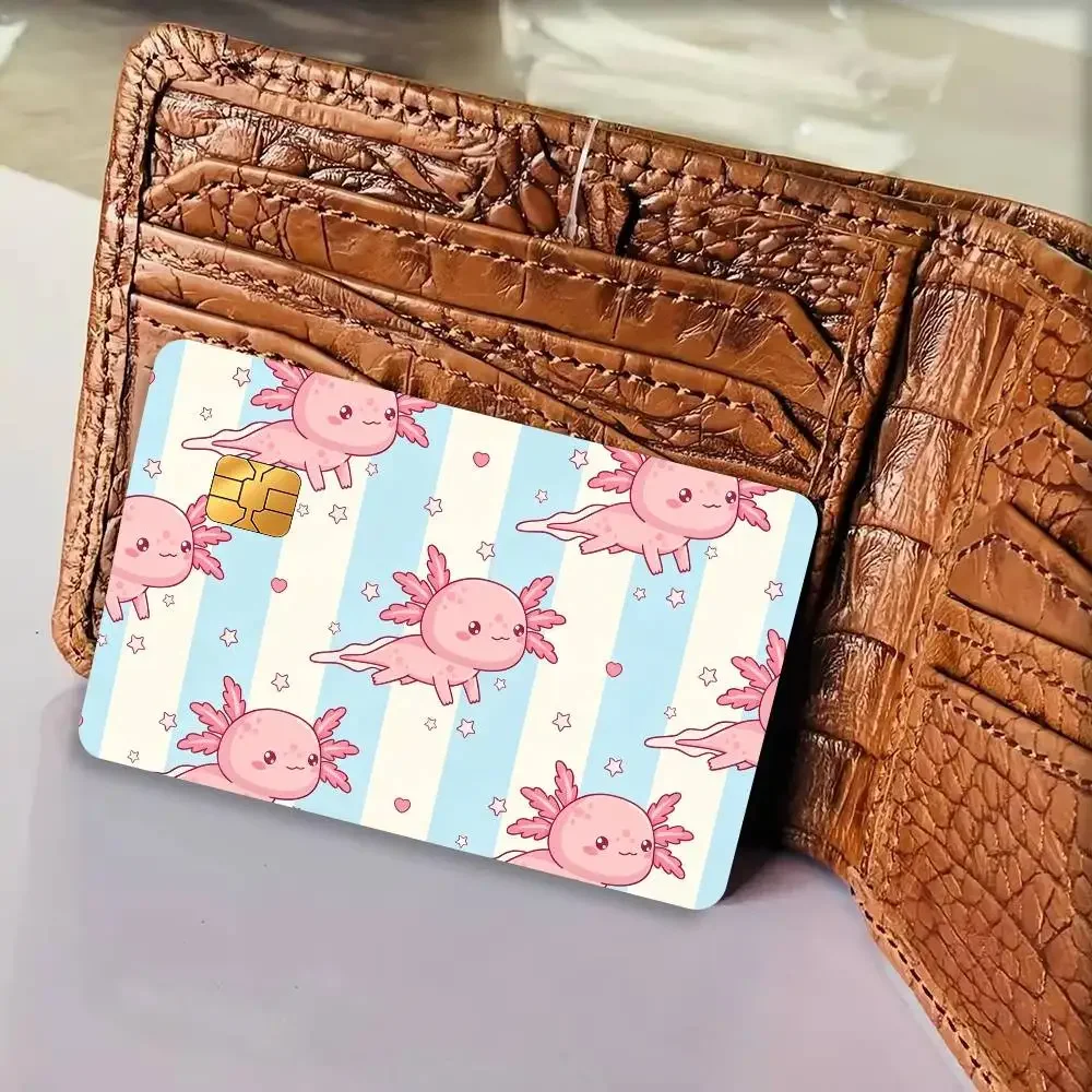 C-Cute Pink Axolotl Cartoon   Anime Cartoon 1 set of 4 pcs Bear Skin Sticker Film Tape Case for Big Credit Debit Card Front Side