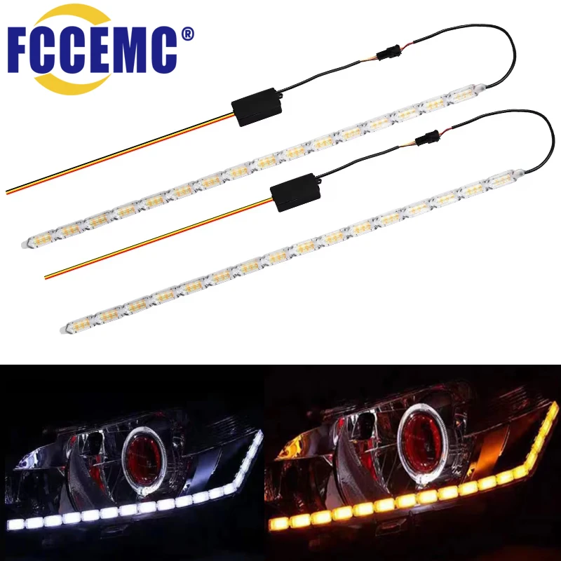 2pcs 24V Truck Daytime Running Light White Turn Signal Amber Lamp Flexible Waterproof Tear Eye Headlight Daylight Driving Lights
