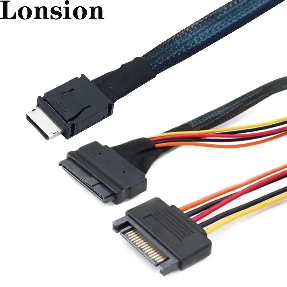 Versatile PC Hardware Cable-PCIE Oculink SFF 8611 4I to U.2 SAS SFF 8639 Adapter with 15P SATA Server Cable