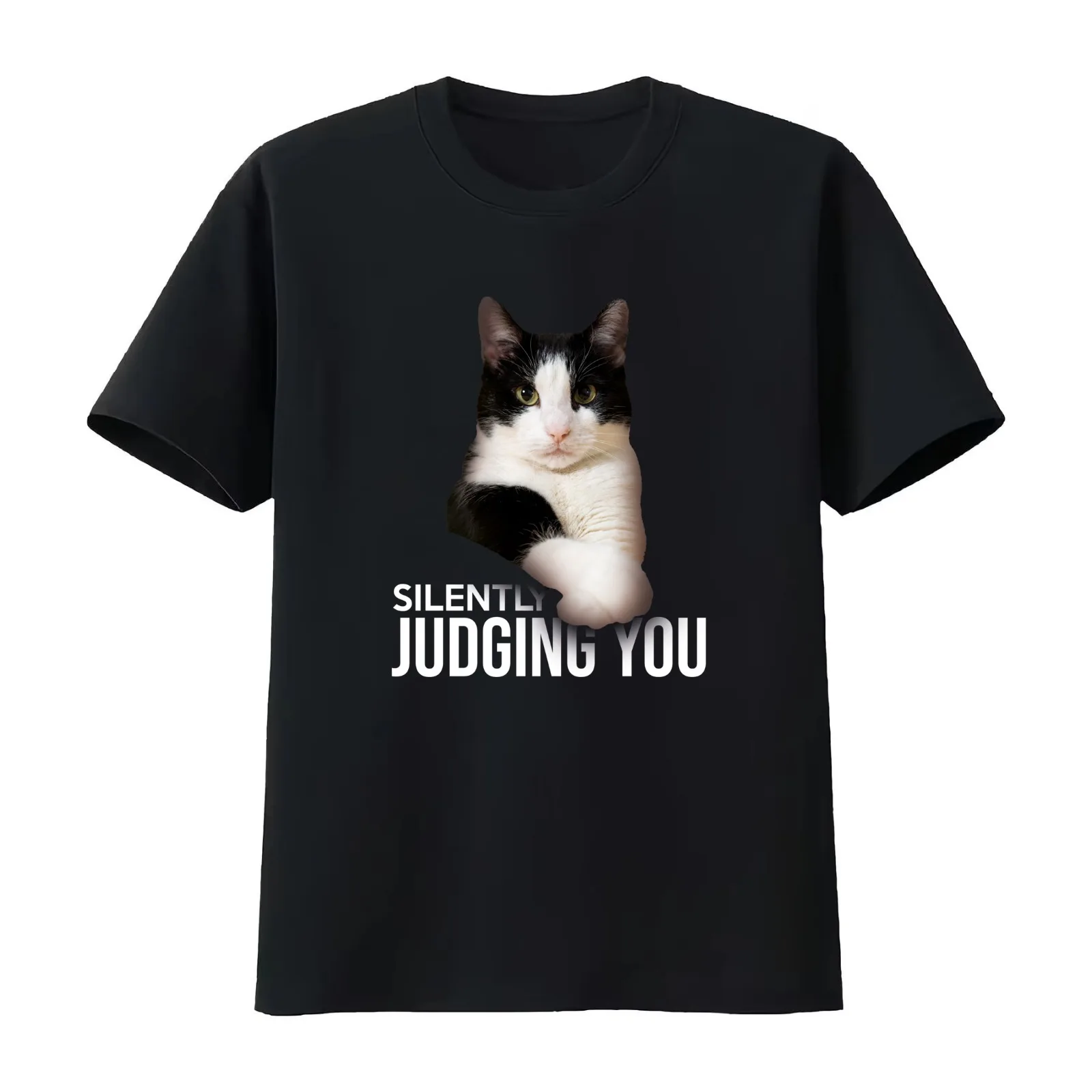 Silently Judging You Funny Serious Cat T-Shirt Summer Casual Cotton Tee Oversized Streetwear Tops Vintage Graphic Print