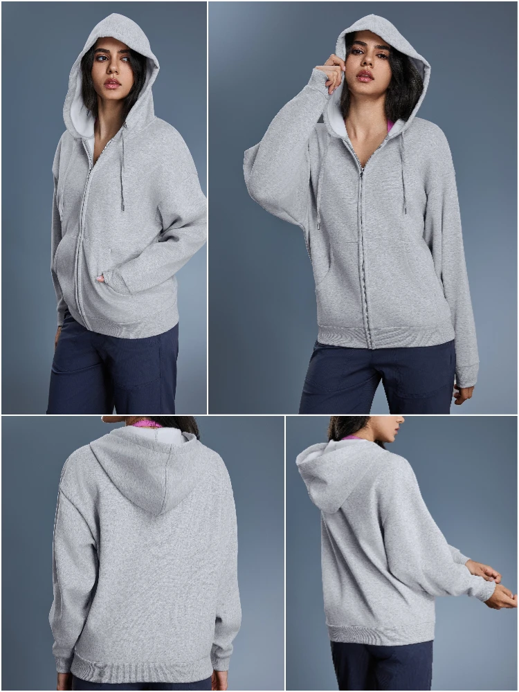 VITALINOVO Damen-Herbst-Kapuzenpullover mit Reißverschluss, Sweatshirts, Fleece-gefütterte Winterjacke mit Kapuze und Kordelzug, locker sitzende Trainingsjacken, Oberteil – Detail 10