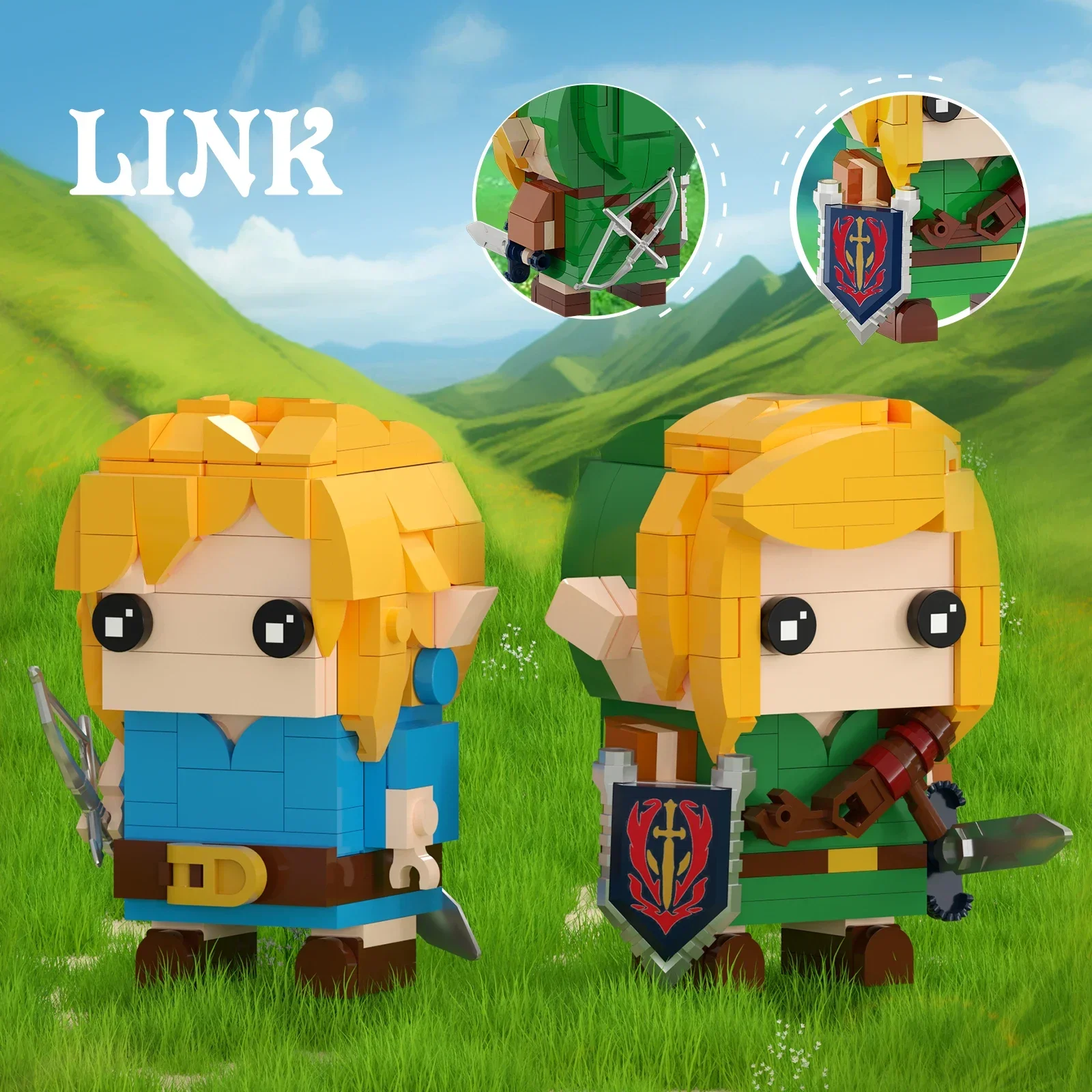 BuildMOC 2 in 1 Blue Link Green Link Model Kit Zeldaed Building Blocks Zelda Game Figures Constructor for Kids Toys Unique Toy