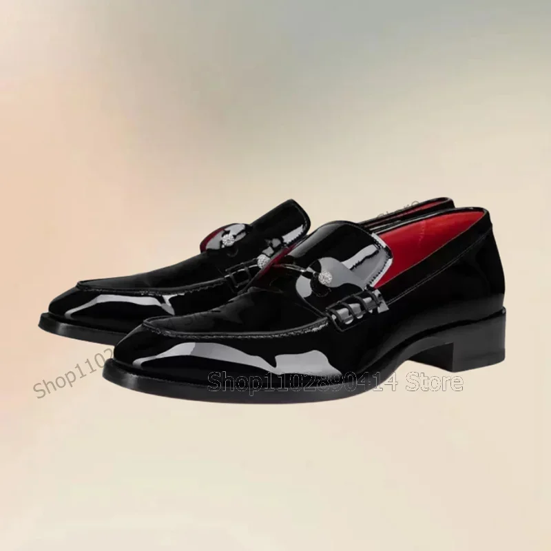 

Crystal Ball Black Patent Leather Sewing Design Loafers Fashion Slip On Men Shoes Luxury Handmade Party Wedding Men Dress Shoes