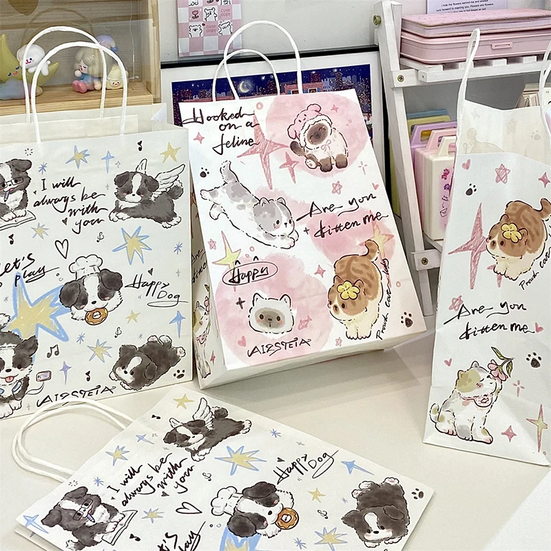 

Бумажный подарочный пакет с милой собакой, сумка для покупок ручной работы, упаковочные сумки для хранения подарков, вечерние декоративные сумки для переноски