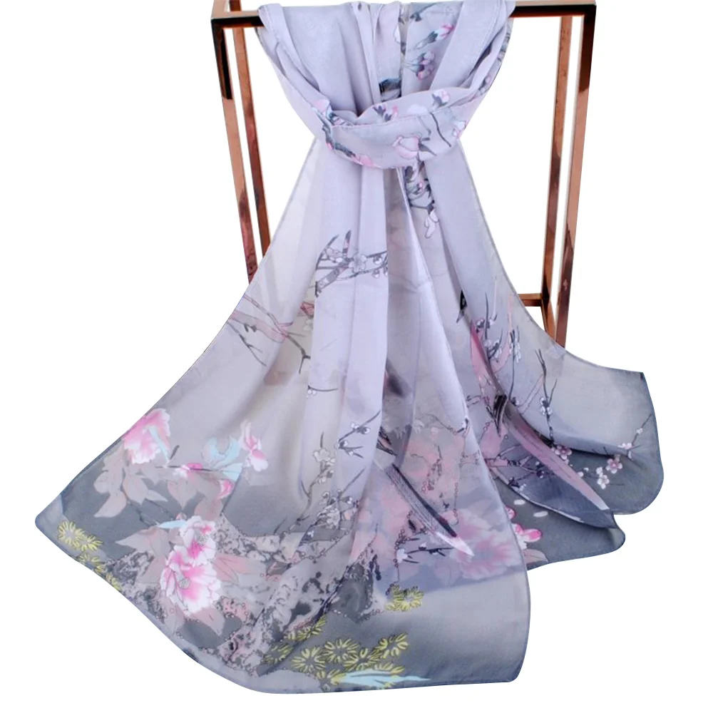 أزياء زهرة طباعة وشاح شيفون طويل تنفس حجم كبير عقال إسلامي طويل لينة التفاف الحجاب النساء