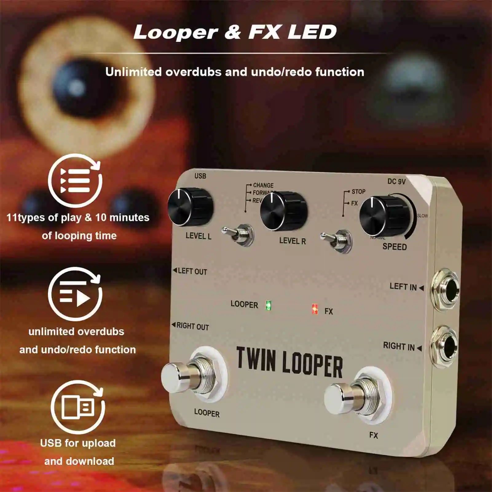 

24-Bit Guitar Looper Pedal - Dual Footswitch 11 Modes 10-Min Recording Zinc Alloy Loop Station