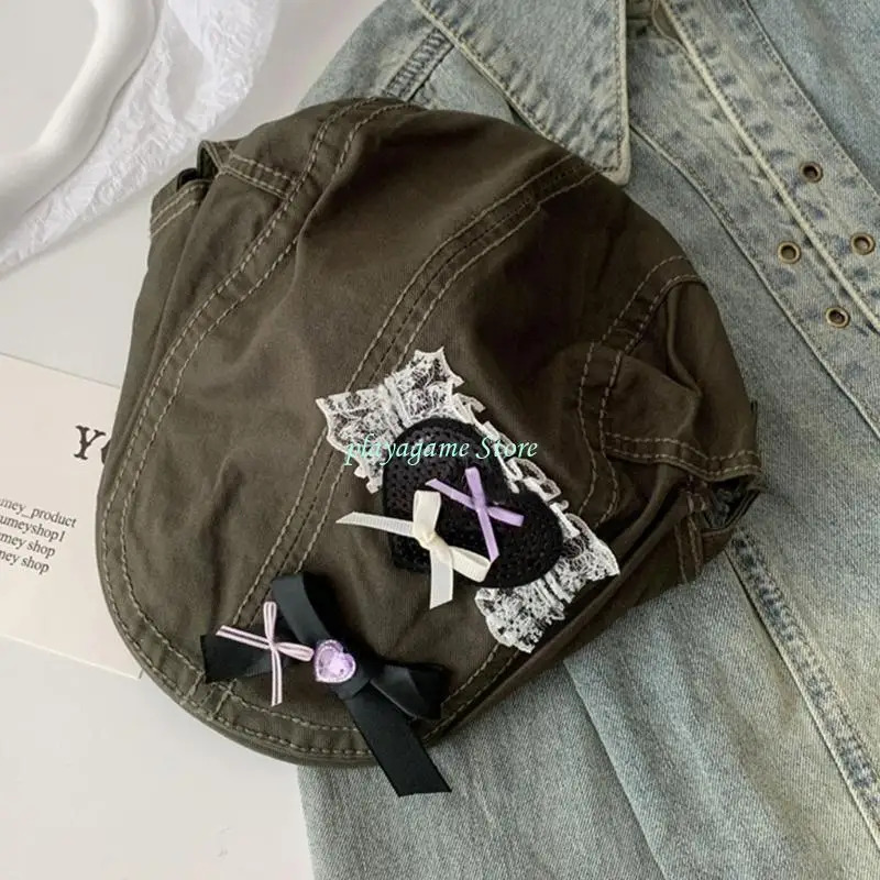 Y88A الفتيات الرسام قبعة الفرنسية القبعات القلب قبعة Lacework القبعات للتصوير الفوتوغرافي عطلة #5