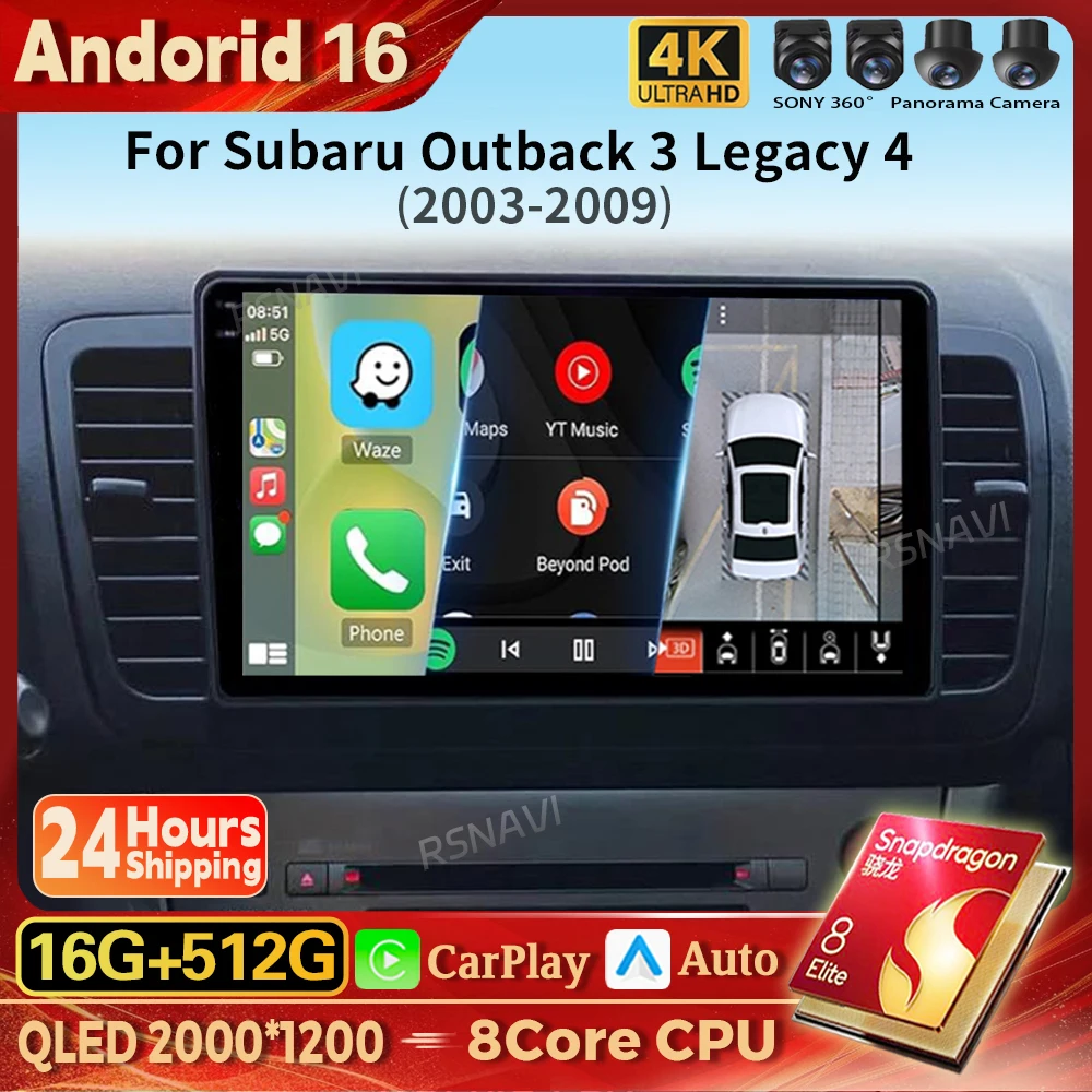 

Android 16 Carplay Auto 2K Screen Car Radio Multimedia Player For Subaru Outback 3 Legacy 4 2003-2009 Autoradio Stereo Head Unit