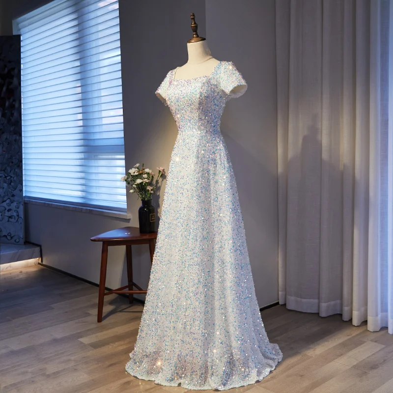 Robe de Soirée Blanche Personnalisée à Paillettes pour Femme, Tenue de Bal, pour Occasions Formelles