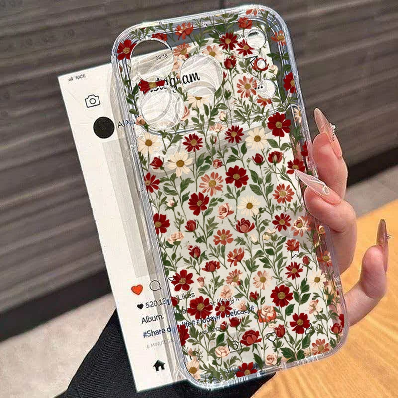 Cartoon Flower Pattern Clear Phone Case for Samsung S25 Ultra S24 S23 S22 S21 FE Plus A56 5G A36 A16 A55 A54 A53 A15 A35 Cover