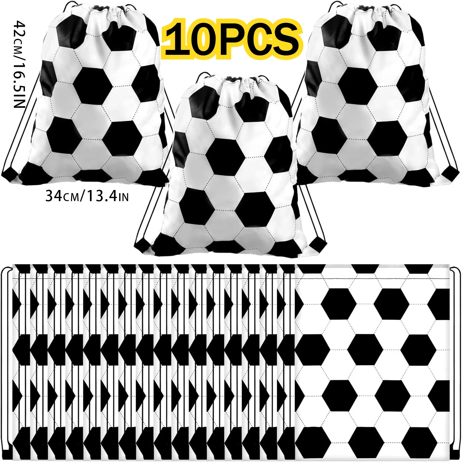  10PCS Black White Small Sport Drawstring Soccer Bags Gift Bag Football Sport Themed Birthday Party Decoration Supplies ﻿Gift