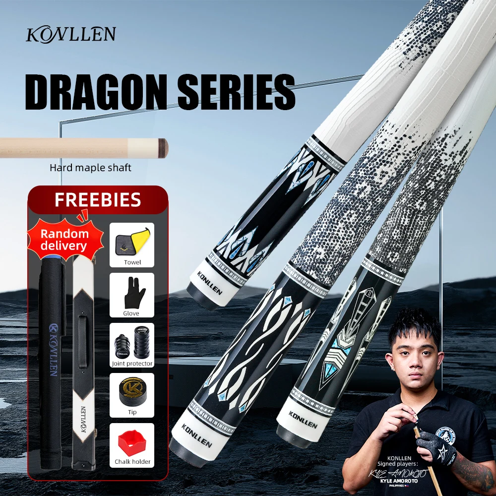 

KONLLEN Dragon Billiard Pool Cue Tiger Everest Tip Maple Shaft Carbon Sticks 148cm Leather Wrap 3/8*8 Joint With Extension