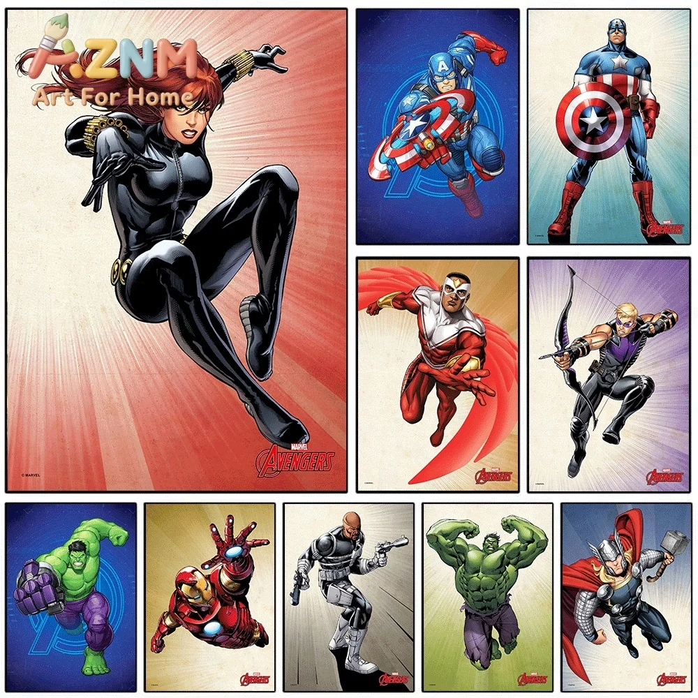 Vintage Comic Jumping Black Widow Avengers Superhero Canvas Wall Art No Frame Canvas Painting Poster Home Bedroom Living Room