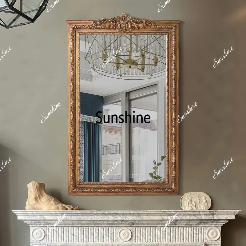 American retro fireplace decorative mirror porch carving old square wall mirror