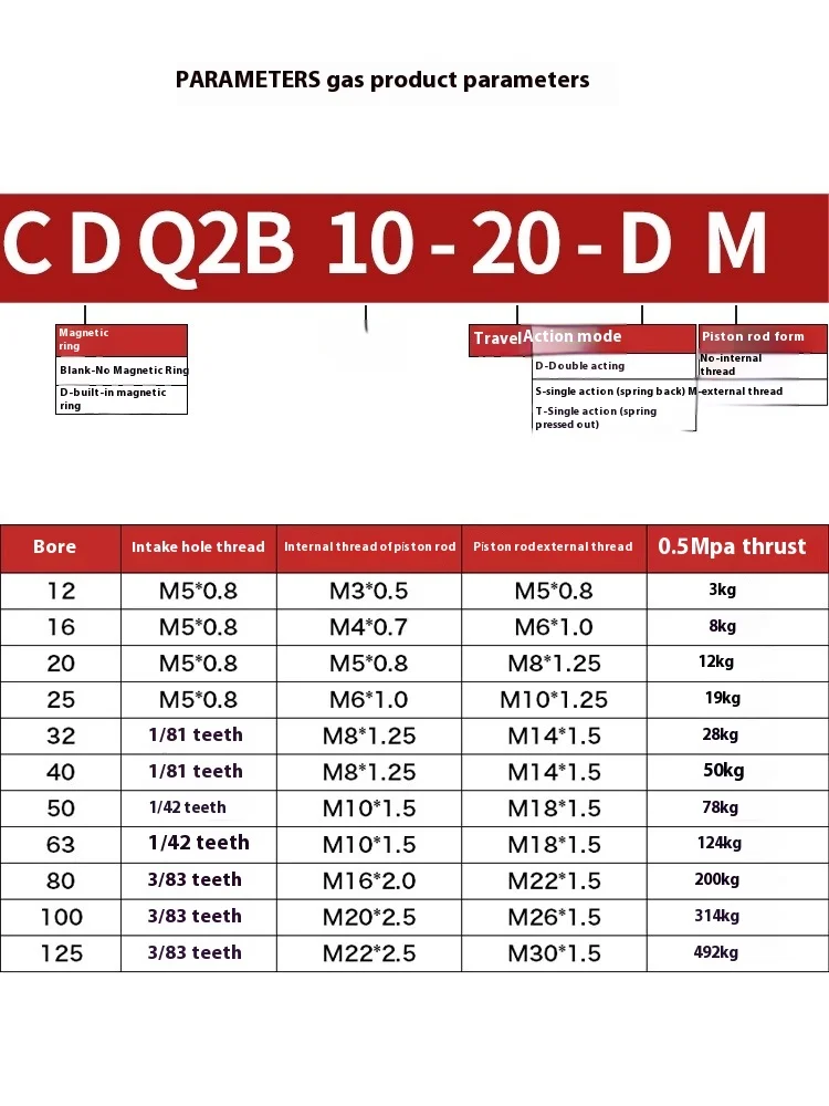 Xingchen Pneumatico ACQ cilindro sottile dente esterno CQ2B12/16/20/25/32/40 * 25 * 50 * 75 * 100DM