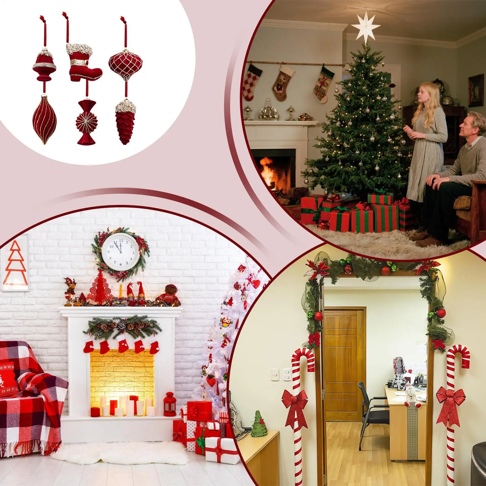 

Рождественские шары, 8 шт., флокированные праздничные шары, декор, подвесное рождественское украшение для вечеринки в помещении, мантия, камин