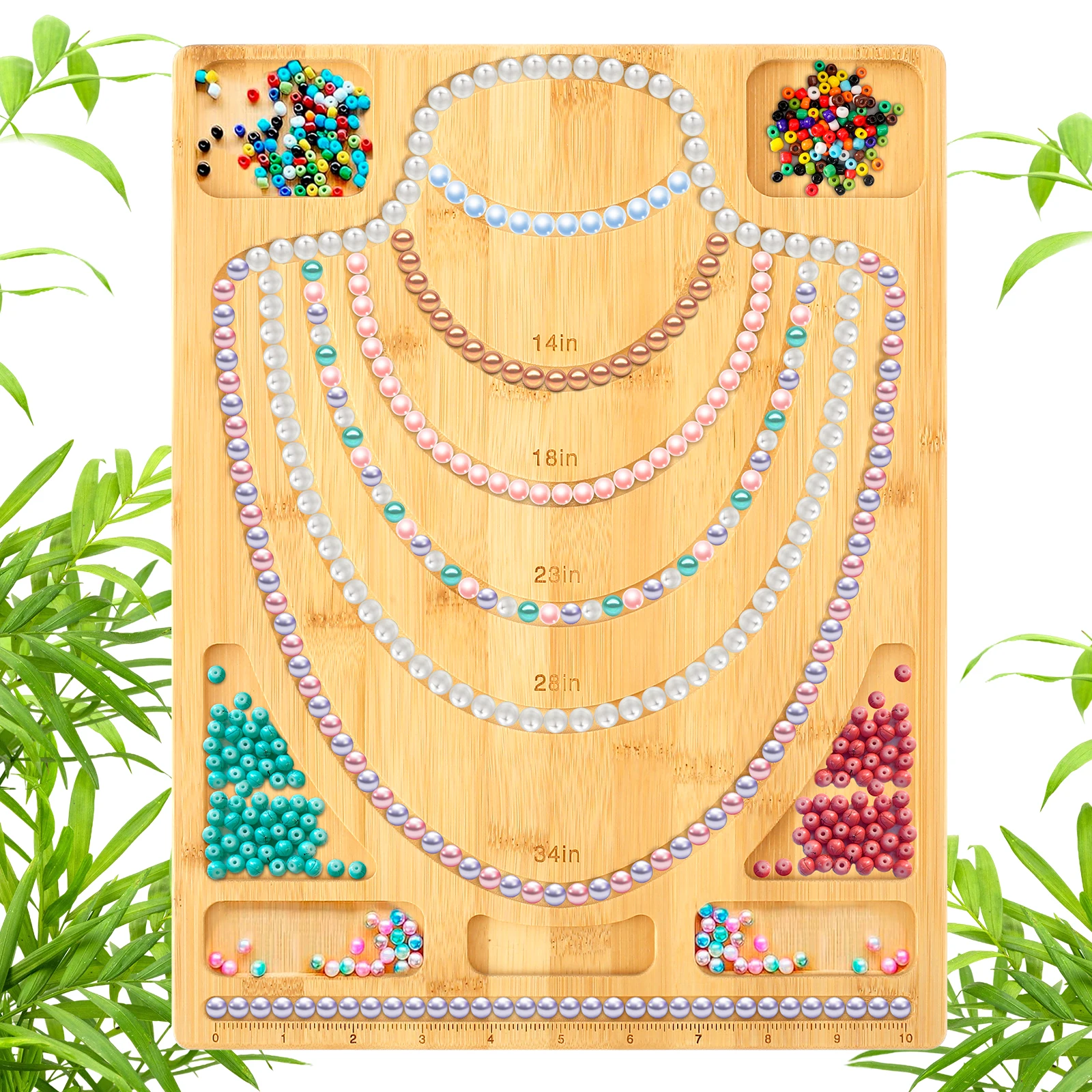 

Beaded Board Necklace Measure Plate Bamboo Beading Tray Jewelry Design Crafting Tool for DIY Bracelet Necklaces Making WorkBench