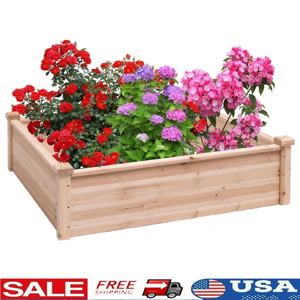 

Wooden Raised Garden Bed Planter Kit Vegetables Flowers Outdoor Use Sturdy Solid Wood Construction Easy Assembly 40x40x12 Inches