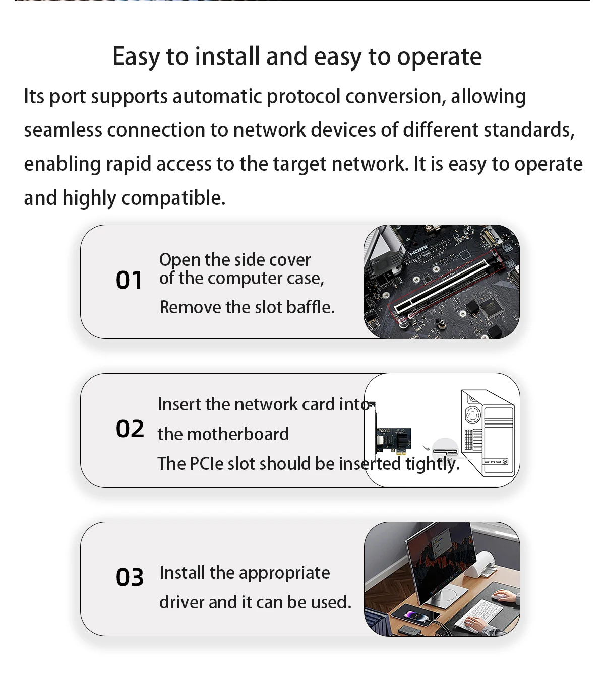 بطاقة إيثرنت سلكية XikeStor 5Gbps PCIe، NIC مع دعامة منخفضة المستوى، منفذ 5G RJ45 للكمبيوتر المكتبي/خادم Windows Linux