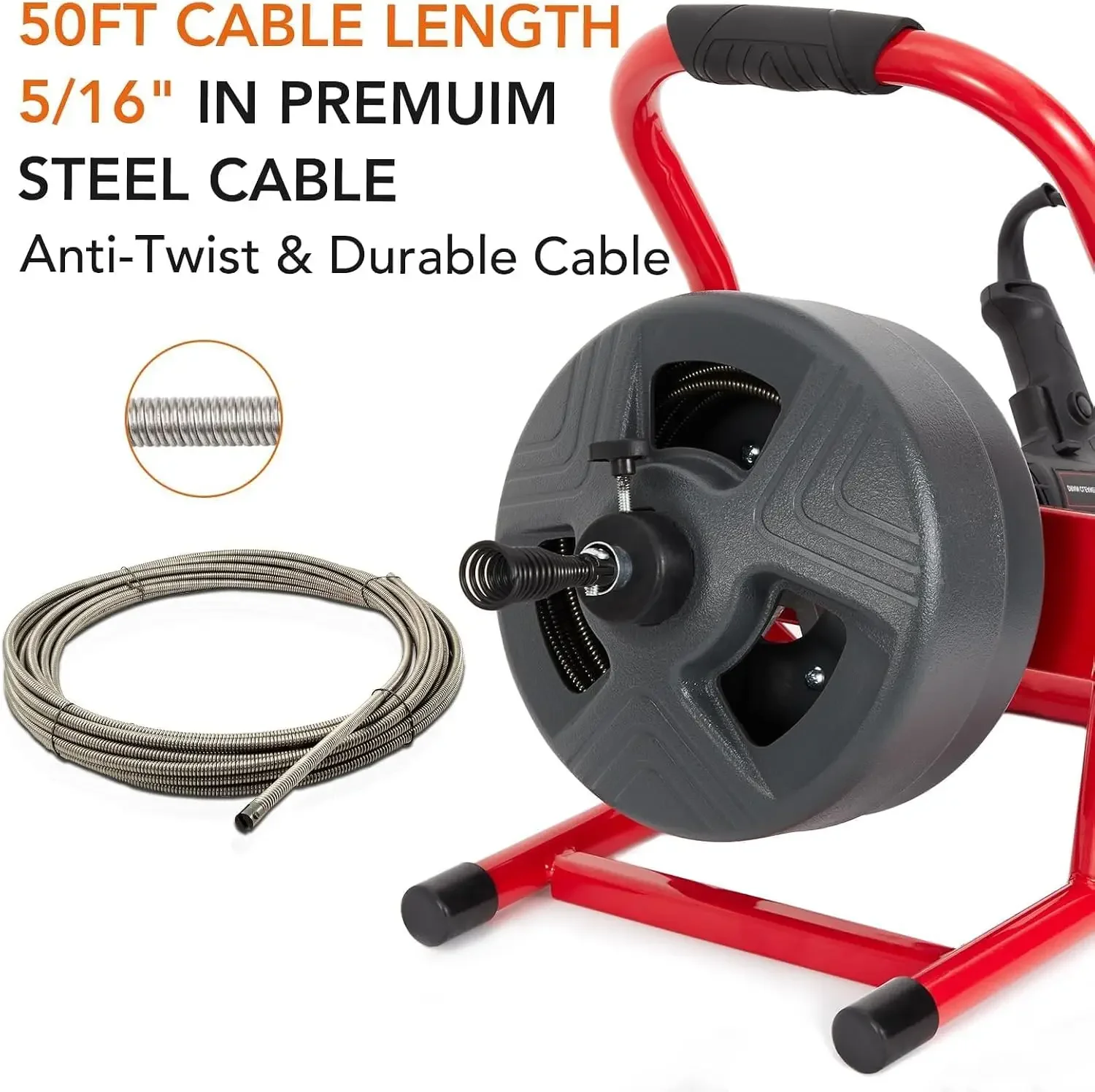 TWISTER.CK Drain Cleaner Machine, 50FT X 5/16-Inch Electric Drain Auger, Professional Sewer Snake for 3/4-Inch to 3-Inch Pipes, with Foot Switch, 6 Cutters & Glove - DA04
