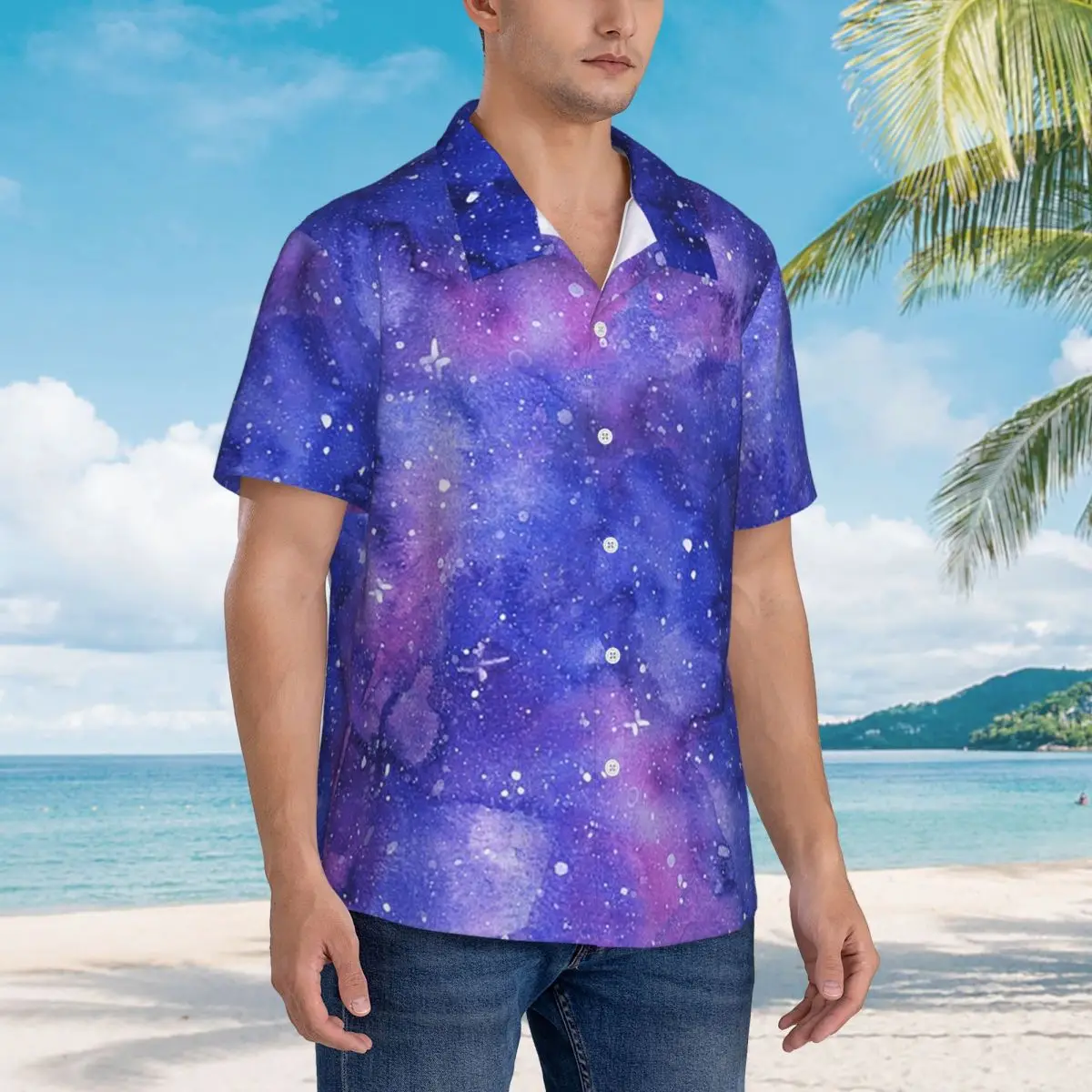 

Space Galaxy Constellation Hawaiian Shirts Casual Men Short Sleeve Shirt for Summer Beach Men's Button Tops