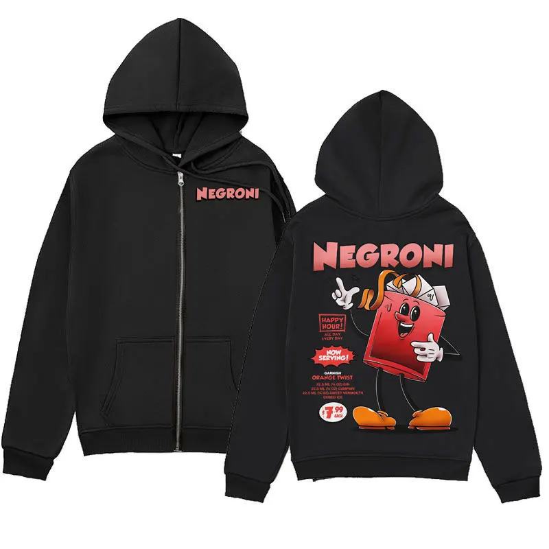 Negroni Cocktail Funny Meme Zipper Hoodies Men Women Clothing Fashion Y2k Zip Up Pullovers Casual Oversized Fleece Sweatshirts