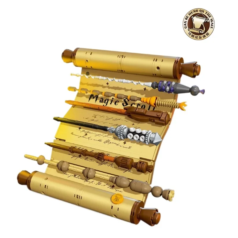 

MOC Волшебная палочка, прокрутка, строительные блоки, кубок огня, волшебный халат, украшение для рабочего стола, собранные игрушки, сбор подарок для ребенка