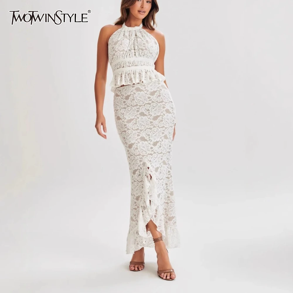 

TWOTWINSTYLE однотонный утягивающий комплект из двух предметов для женщин, жилет без рукавов с круглым вырезом, юбки с высокой талией, женская мода, новинка