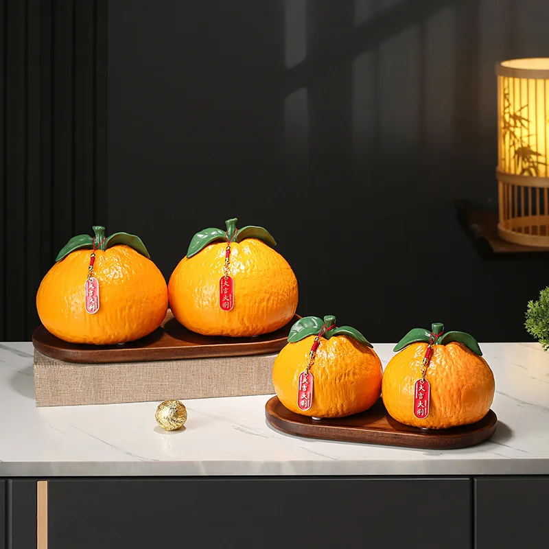 

HYS good luck new Chinese orange ornament ceramic living room TV cabinet entrance decoration new home housewarming gift