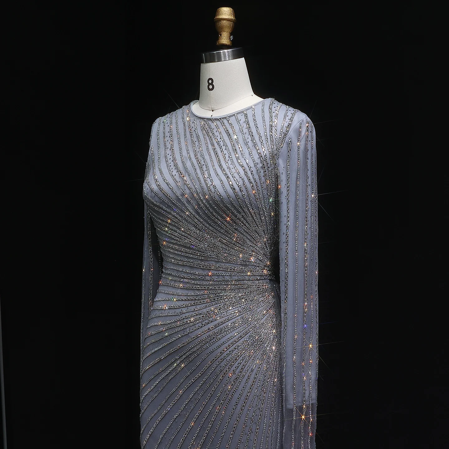 Sharon Said Luxuriöses Graublaues Meerjungfrauen-Abendkleid mit Seitenrock in Roségold für Damen, Hochzeitsfeierkleid 2026 SS113 Maßanfertigung – Detail 17